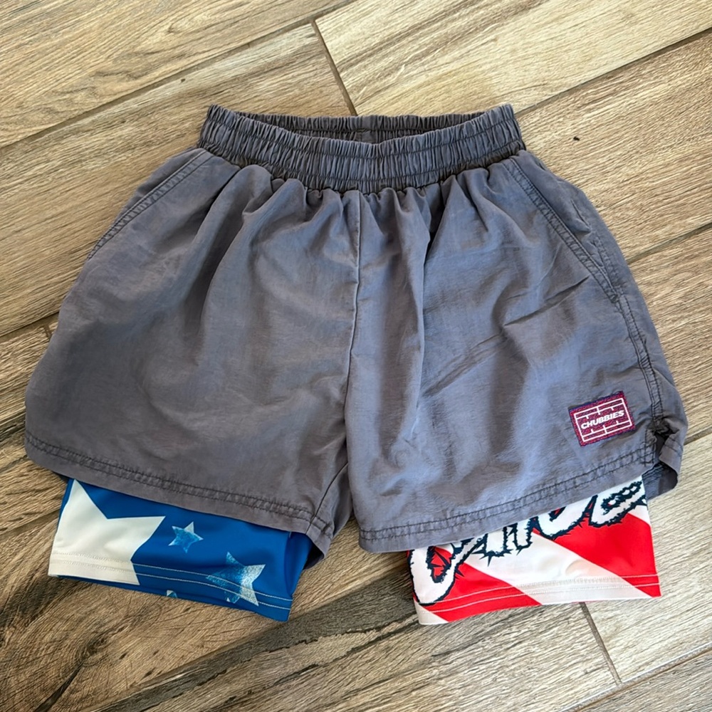 Chubbies MEN Grey Lined American Flag Patriotic USA Made Shorts